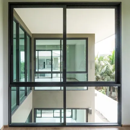 หน้าต่างกระจกบานเลื่อน ALUMINIUM POWDER COAT สีดำ